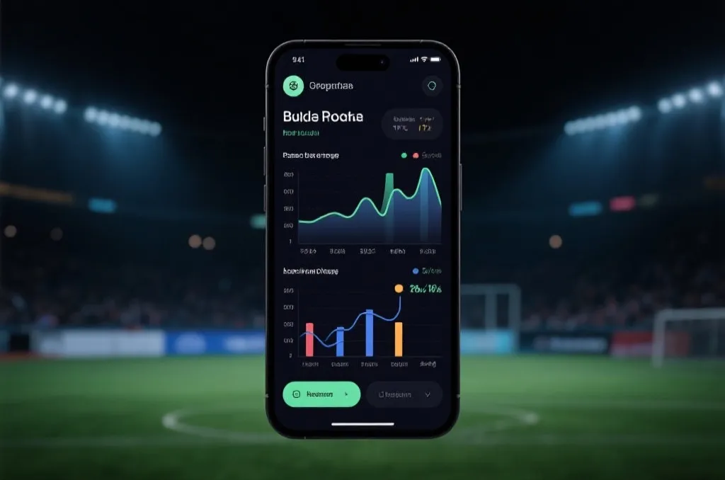 移动体育赛事应用界面,夜间模式,数据统计图表,现代风格