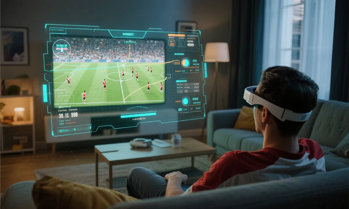 球迷佩戴AR设备在客厅观看2026世界杯战术演示