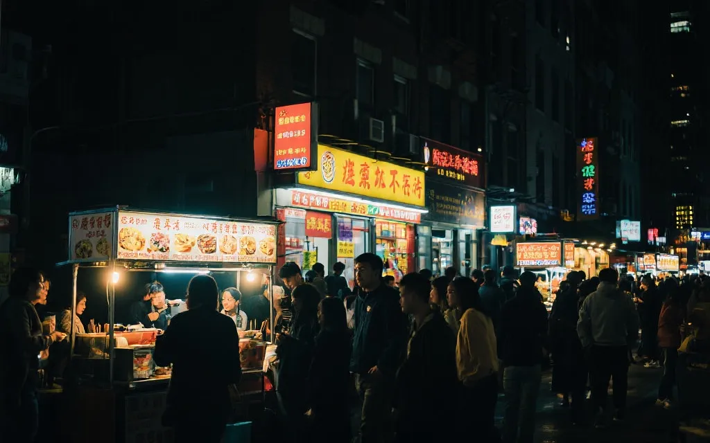 蒙特雷夜生活街区，路边小吃与灯光，人群赛后庆祝氛围